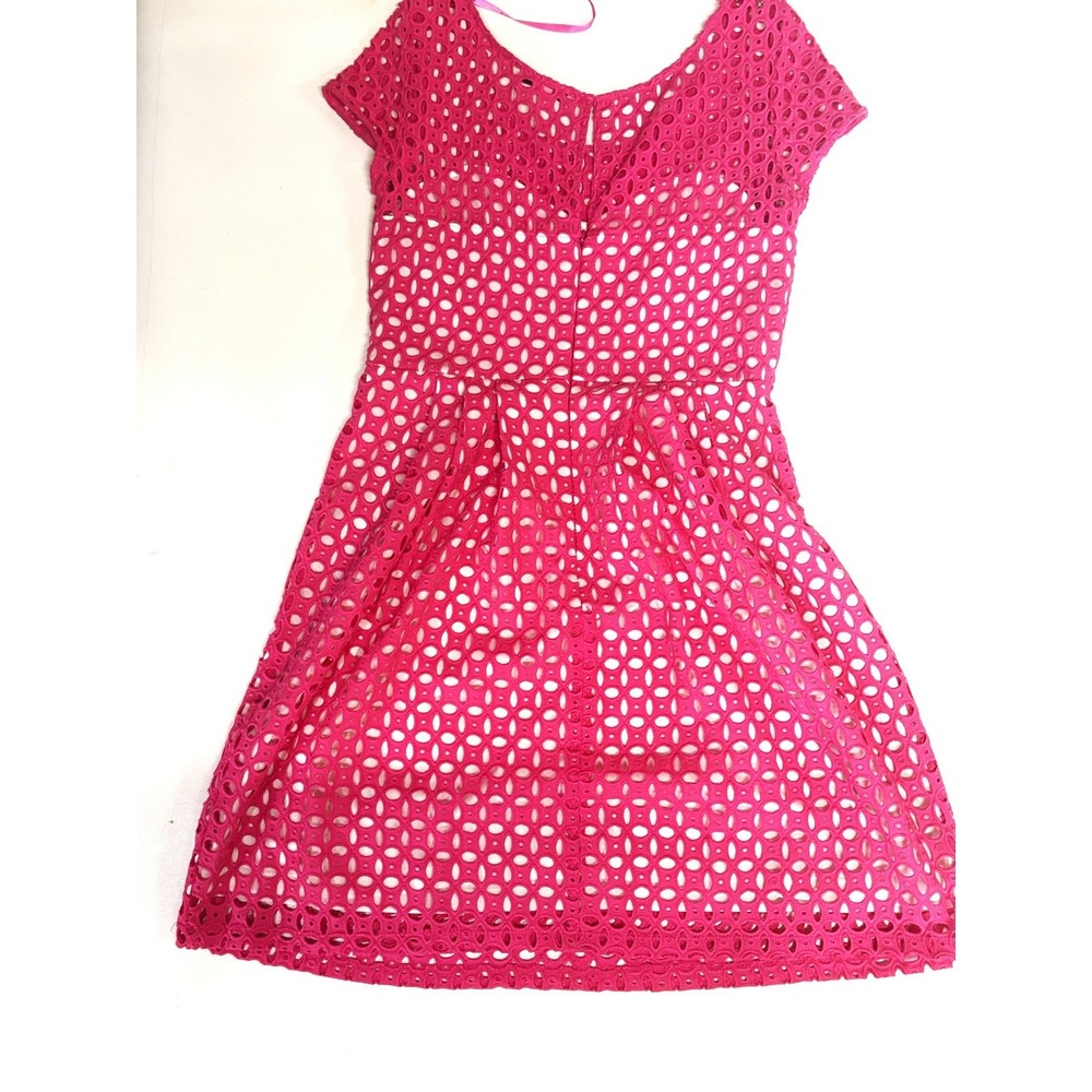 Betsey Johnson Hot Pink Eyelet Lace Fit Flare Dress Keyhole Back Size 10 - Picture 8 of 10
